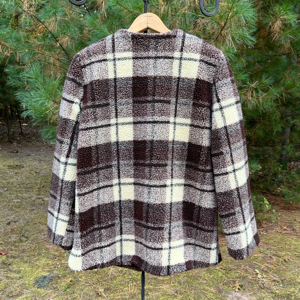 Sanctuary Plaid Teddy Jacket Women’s Size M Fall Neutral Minimal - Picture 2 of 14